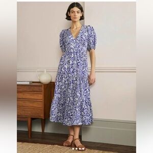 BODEN Puff Sleeve Tiered Midi Dress